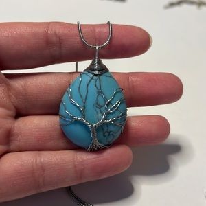 Turquoise stone necklace tree of life wire wrapping